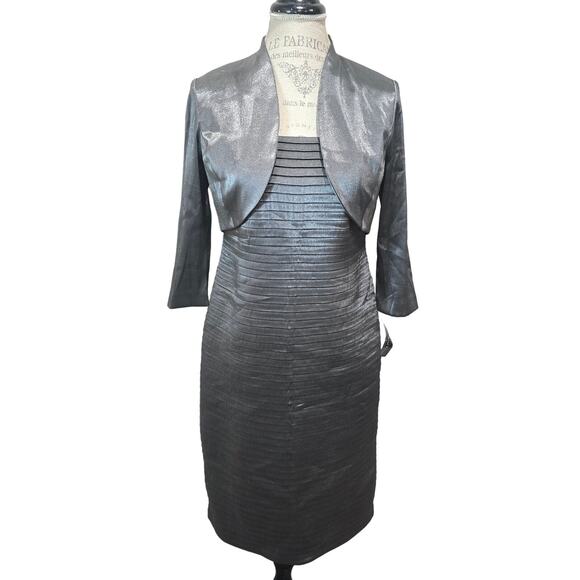 R&M Richards Silver Spaghetti Strap Midi Evening Dress & Matching Blazer 2 Piece - Picture 2 of 10